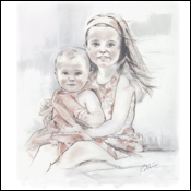 Brother and sister portrait in charcoal.