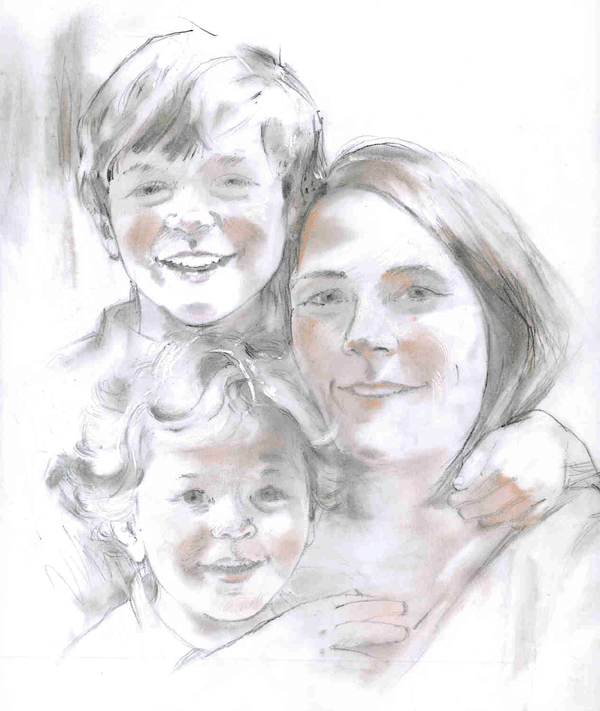 Family portrait in charcoal