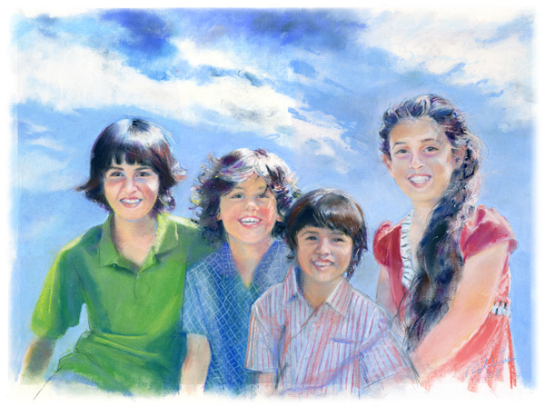 Portrait of four kids in pastel